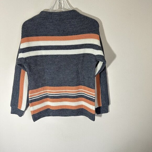 Vintage Saks Fifth Ave Sweater Women's Pure Wool Size M Gray Stripes High Neck - Picture 3 of 5